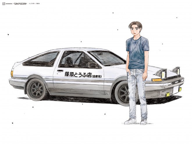 Initial D creator Shuichi Shigeno unveils his first new illustration in 11.5 years featuring Takumi Fujiwara, the Takahashi brothers, and their iconic cars. Appears in split-page ads across Asahi and Yomiuri newspapers. 
